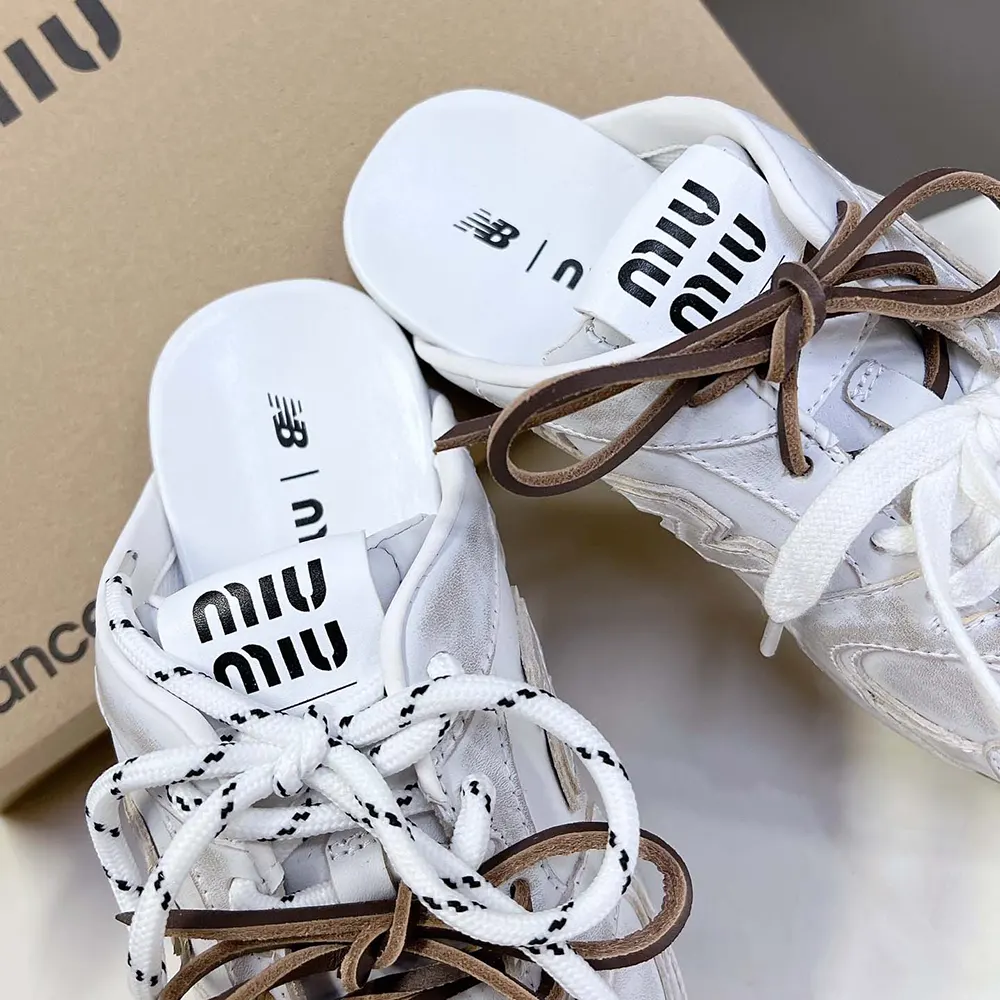 Miu Miu Women New Balance X Miu Miu 530 SL Deco Calf Leather Mules-White - image 10