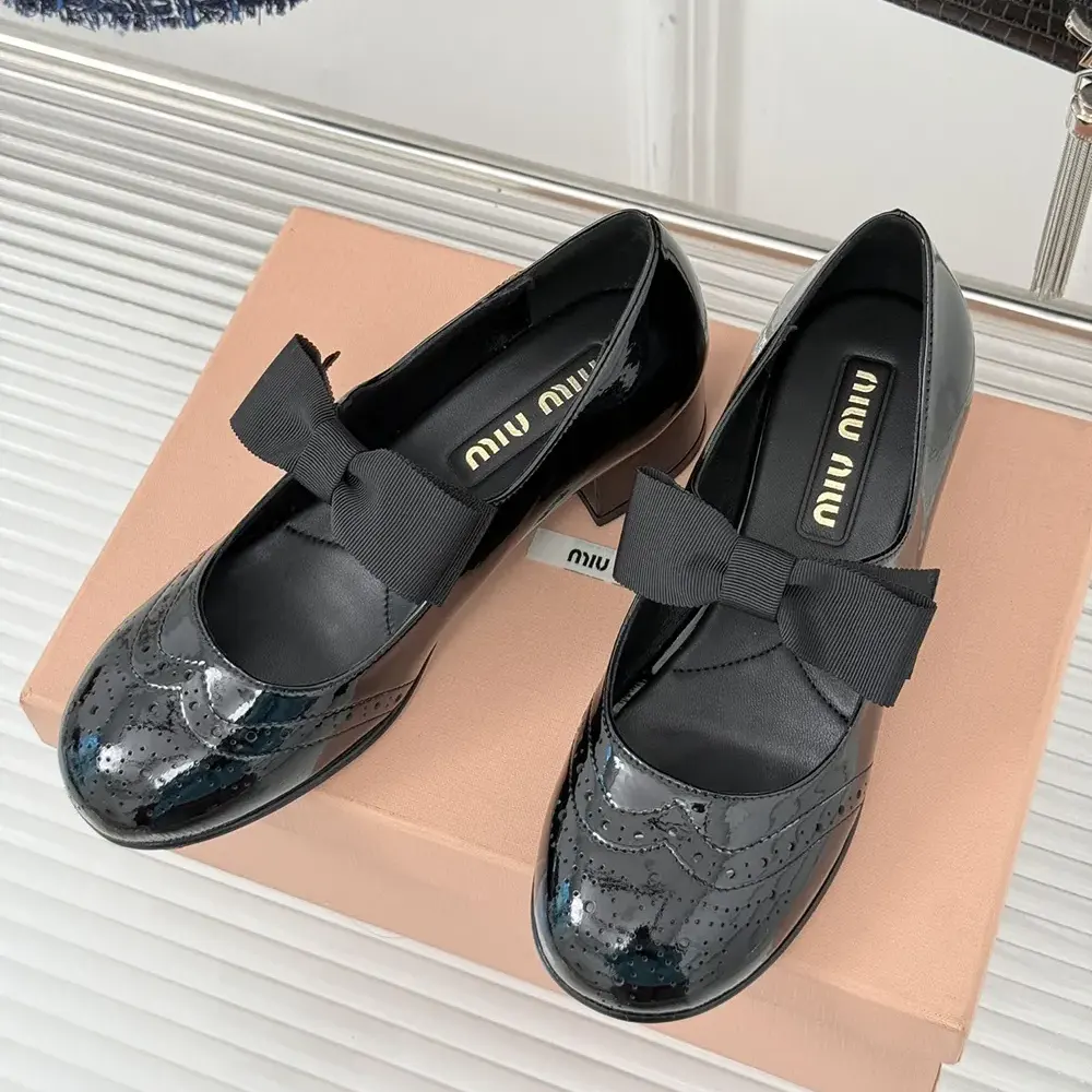 Top view highlighting sleek silhouette of Miu Miu Women Patent Leather Pumps