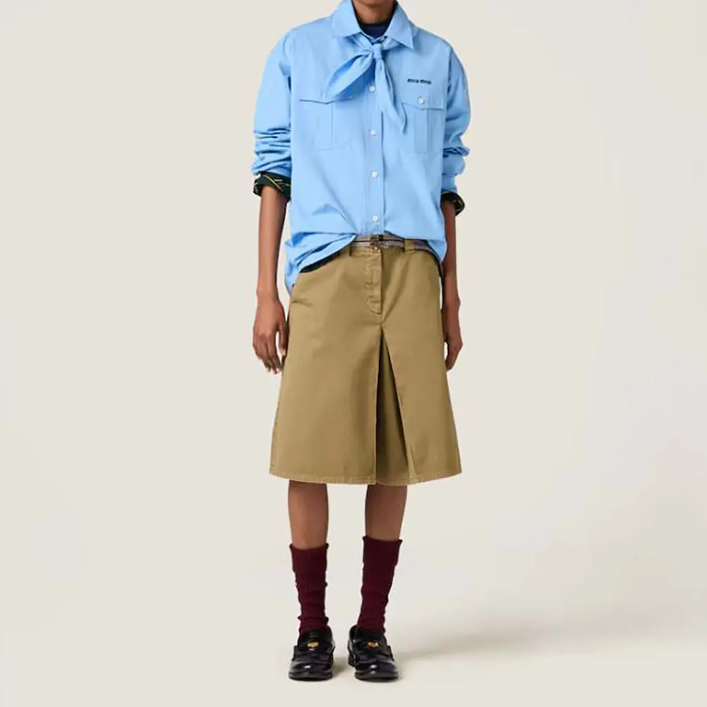 Side angle showcasing tailored silhouette of Miu Miu Women Poplin Shirt