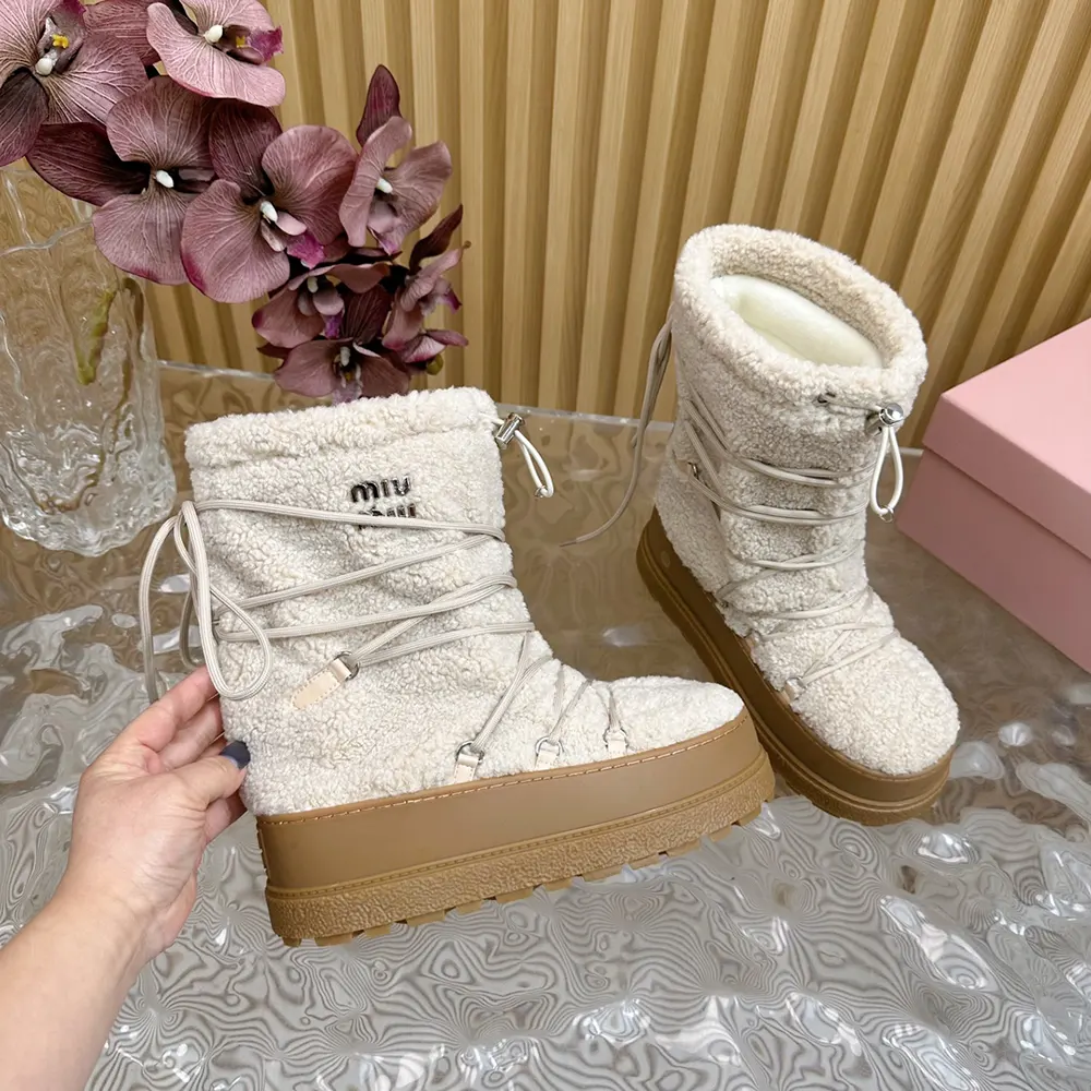 Miu Miu Women Shearling Après-ski Boots-White - image 9