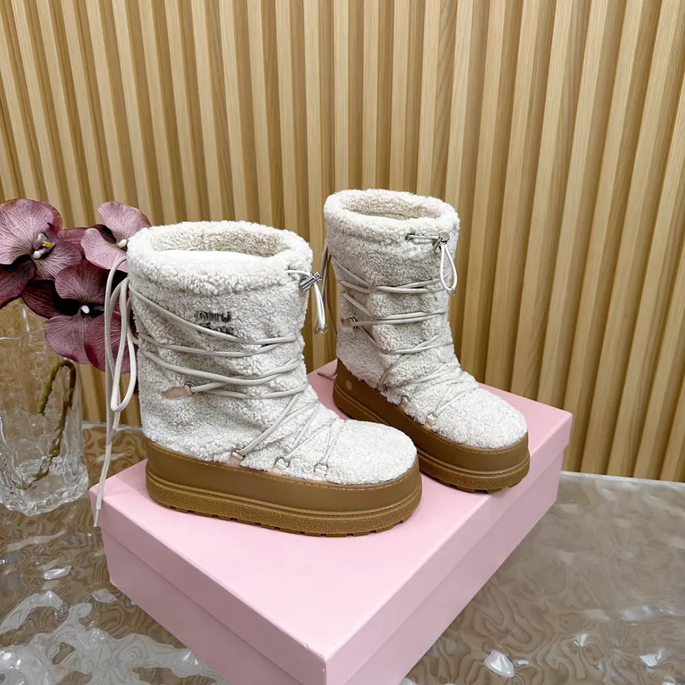 Miu Miu Women Shearling Après-ski Boots-White - image 4