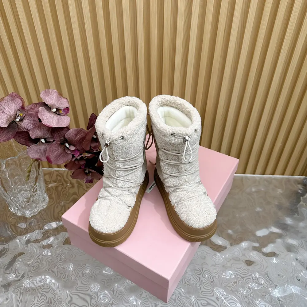Miu Miu Women Shearling Après-ski Boots-White - image 5