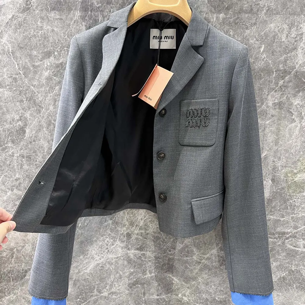 Miu Miu Women Single-breasted Cropped Gabardine Jacket - image 5