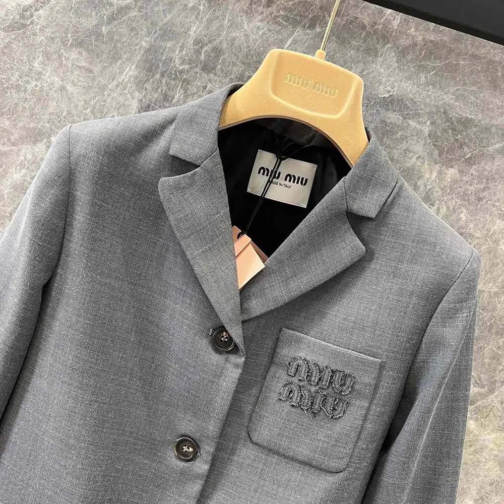 Miu Miu Women Single-breasted Cropped Gabardine Jacket - image 6