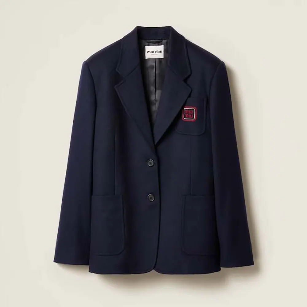 Front view of Miu Miu Women Single-breasted Velour Jacket in black