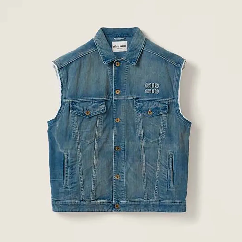 Front view of Miu Miu Women Washed Corduroy Vest in navy