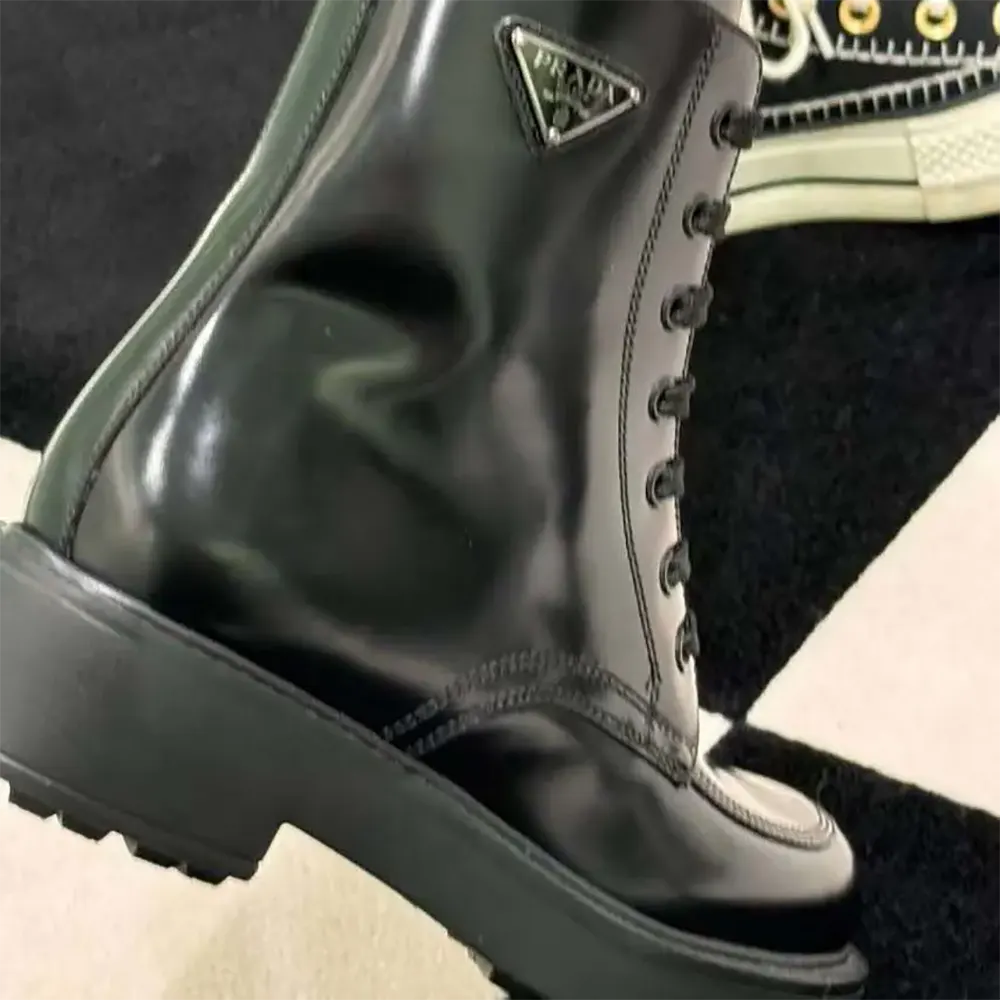 Prada Unisex Brushed Leather Combat Boots-Black - image 7