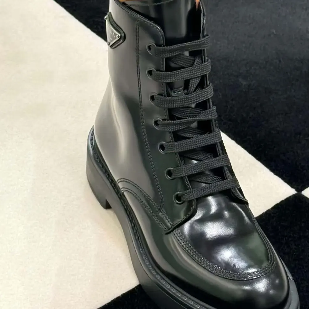 Prada Unisex Brushed Leather Combat Boots-Black - image 6