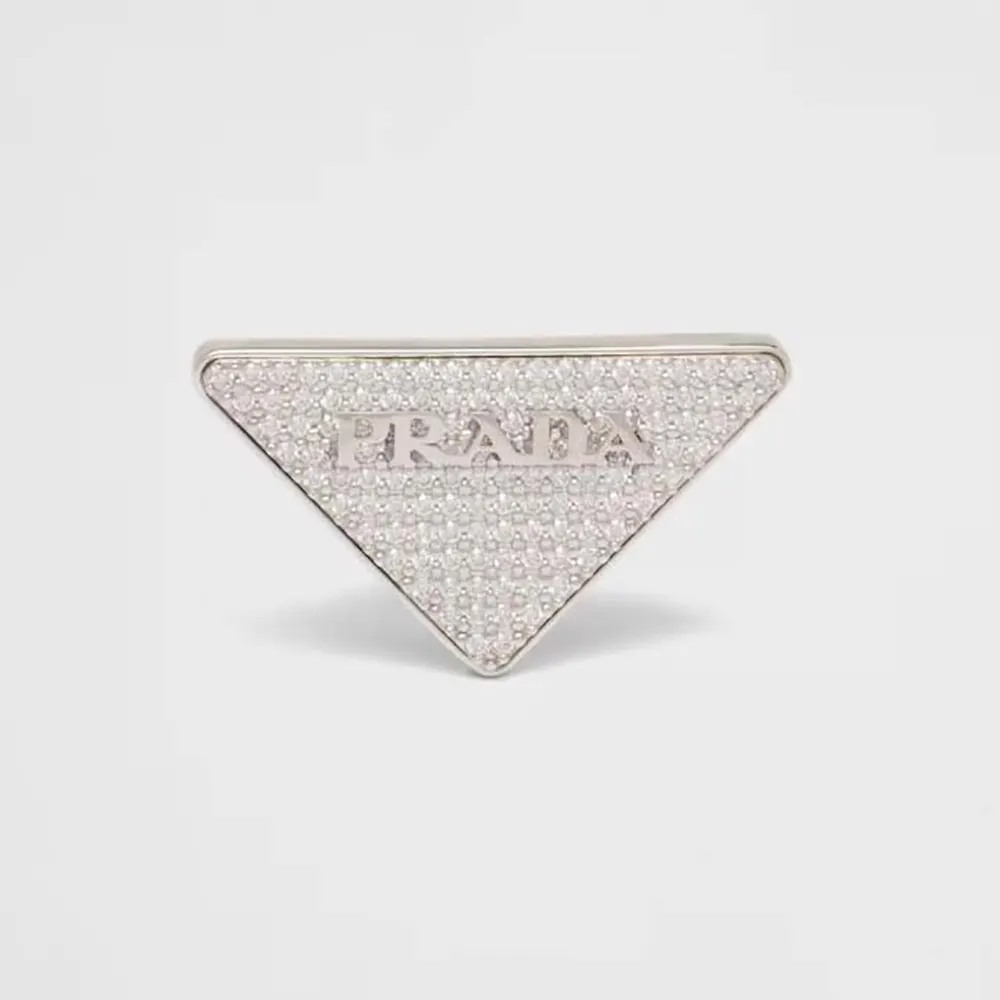 Front view of Prada Women Crystal Logo Jewels Earring silver drop design