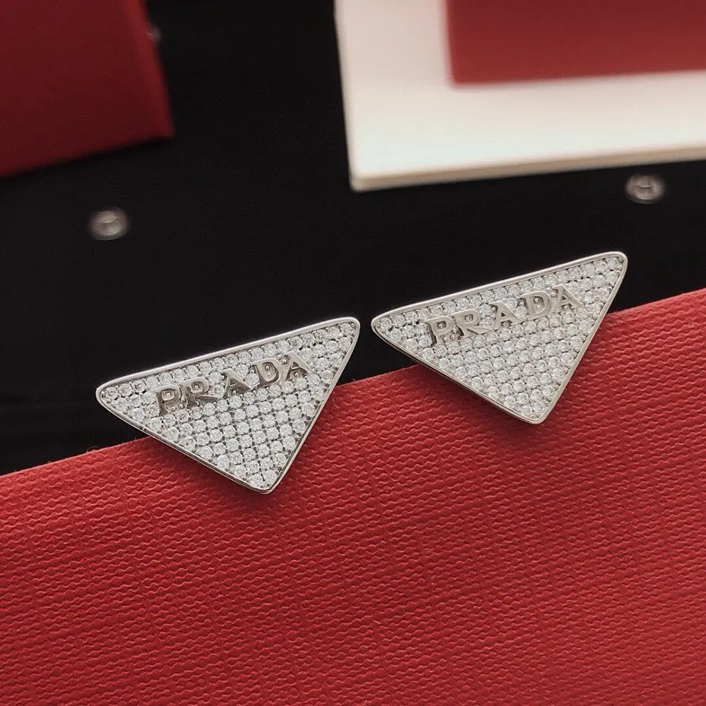 Close-up of crystal logo detail on Prada Women Crystal Logo Jewels Earring