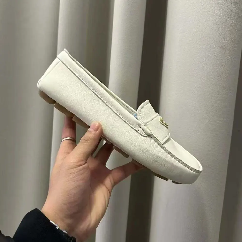 Prada Women Leather Driving Shoes-White - image 4