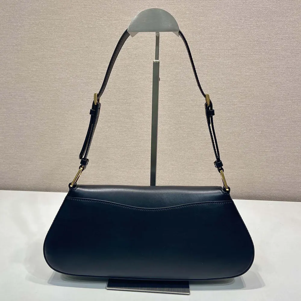 Side angle of Prada Women Leather Shoulder Bag-Black highlighting silhouette