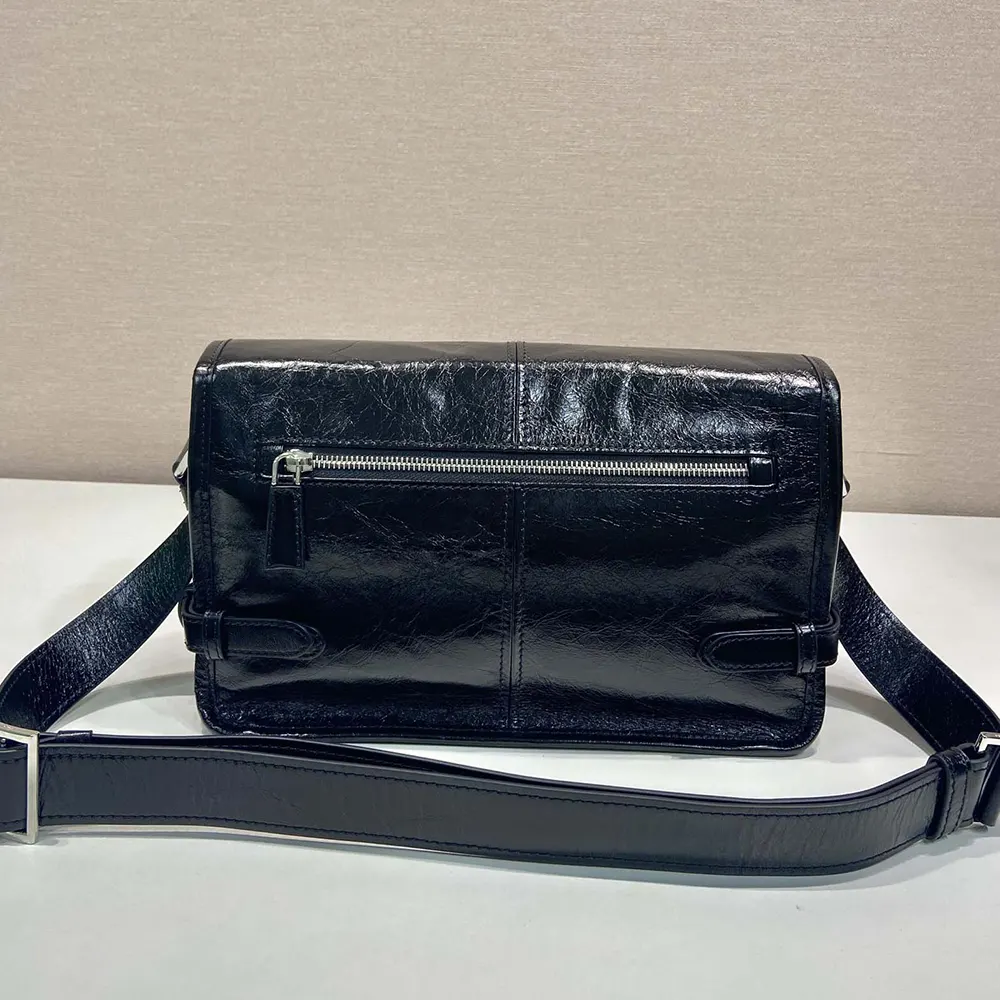 Side angle showing sleek silhouette of Prada Women Leather Shoulder Bag-Black
