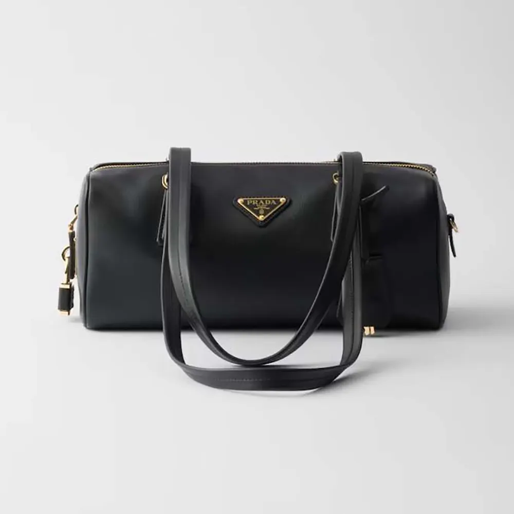 Front view of Prada Women Medium Leather Top-handle Bag with Padlock-Black