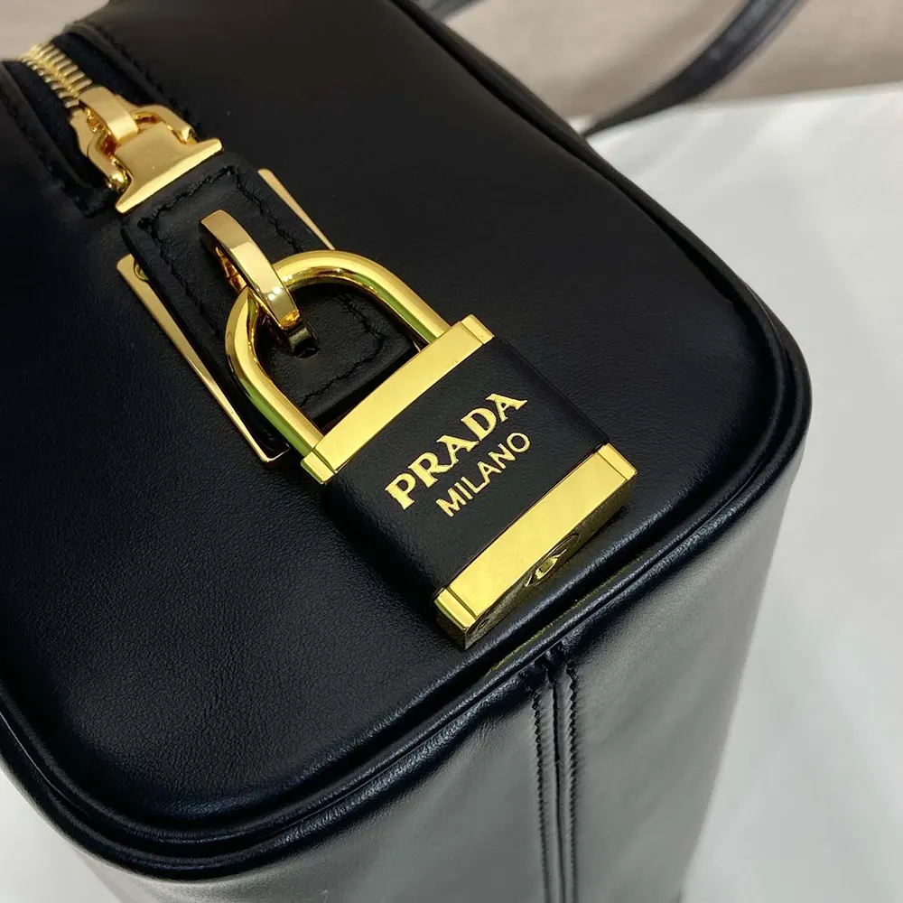 Prada Women Medium Leather Top-handle Bag with Padlock-Black - image 7