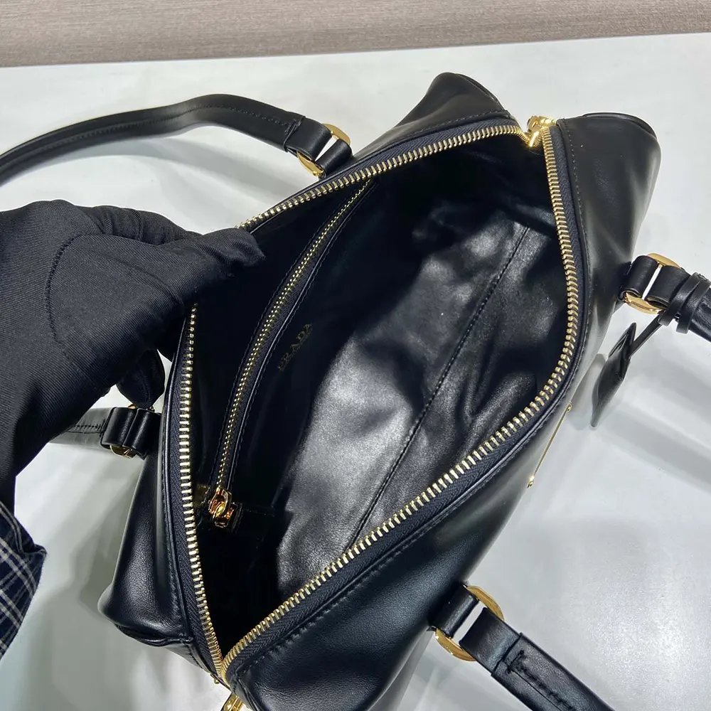 Prada Women Medium Leather Top-handle Bag with Padlock-Black - image 9