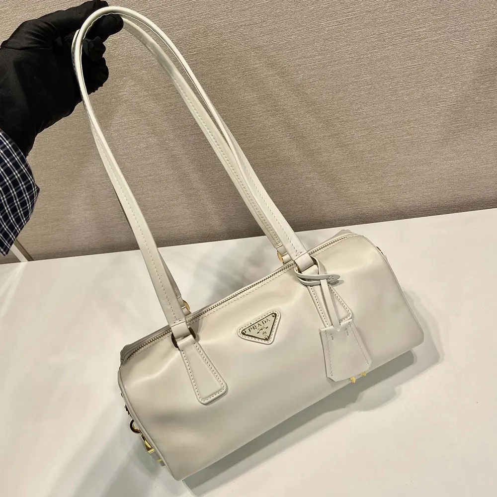 Prada Women Medium Leather Top-handle Bag with Padlock-White - image 4