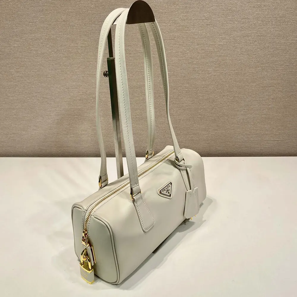 Prada Women Medium Leather Top-handle Bag with Padlock-White - image 5