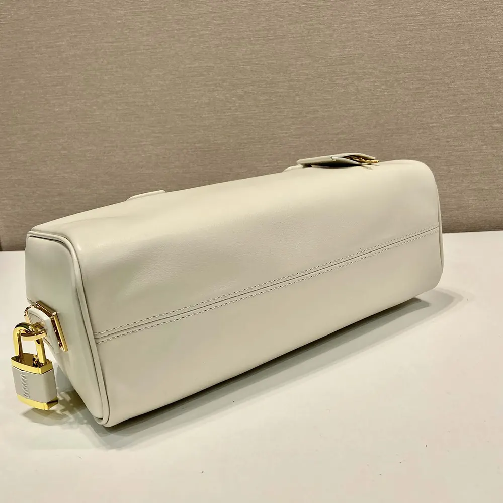 Prada Women Medium Leather Top-handle Bag with Padlock-White - image 7