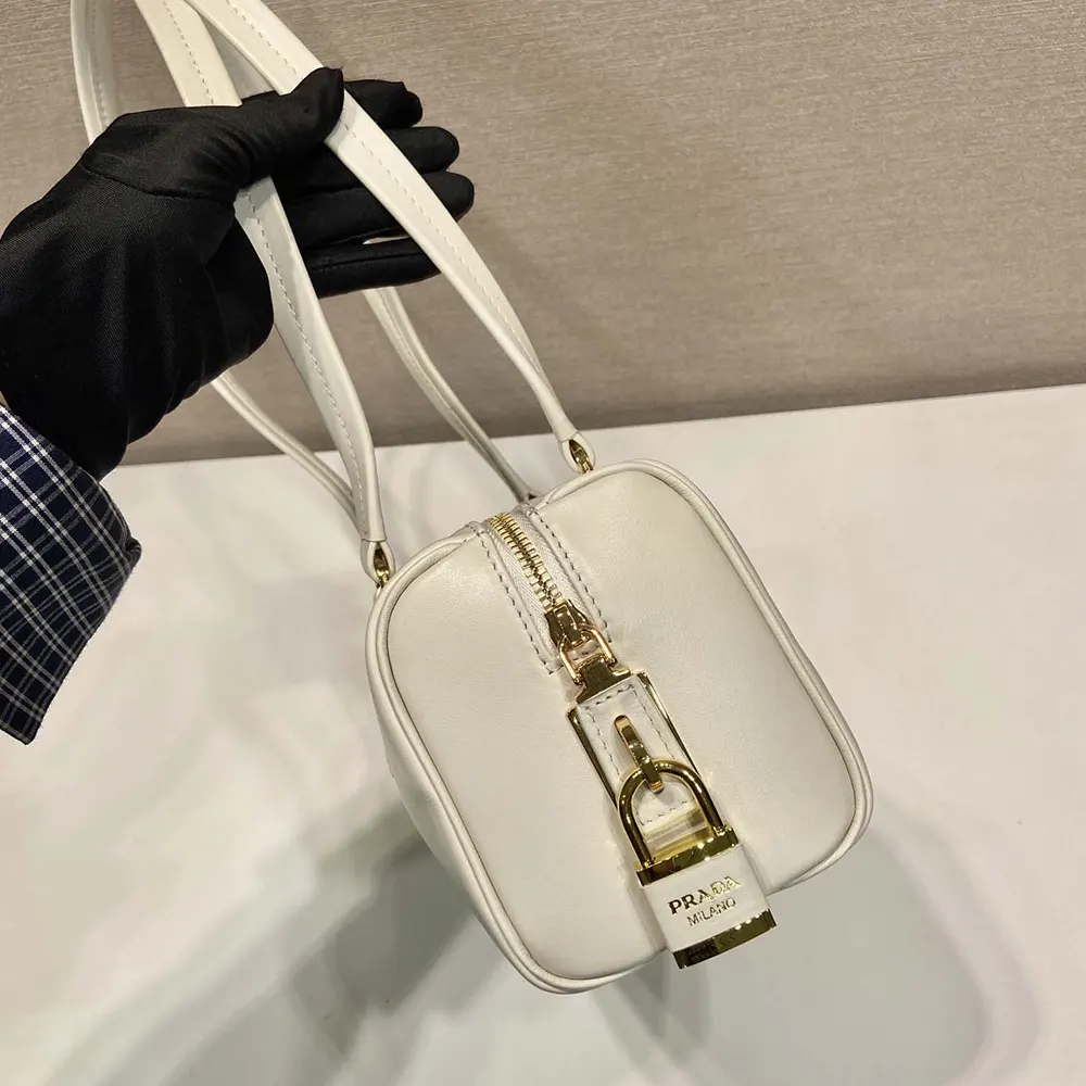 Prada Women Medium Leather Top-handle Bag with Padlock-White - image 6