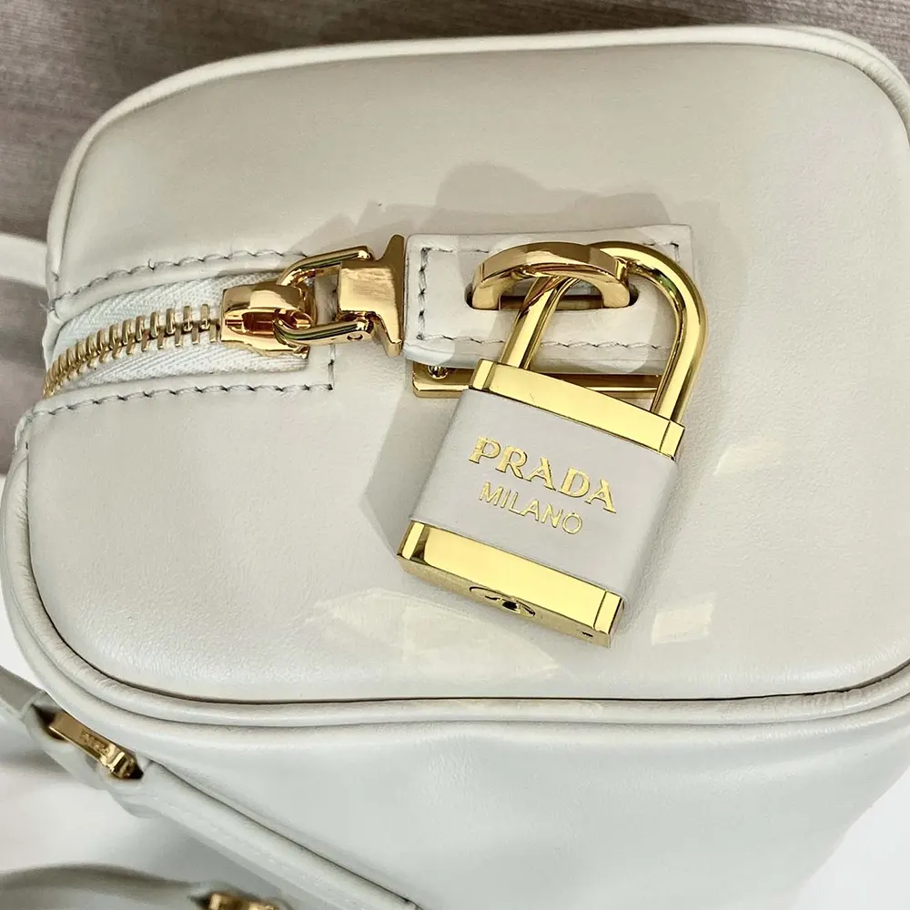 Prada Women Medium Leather Top-handle Bag with Padlock-White - image 8