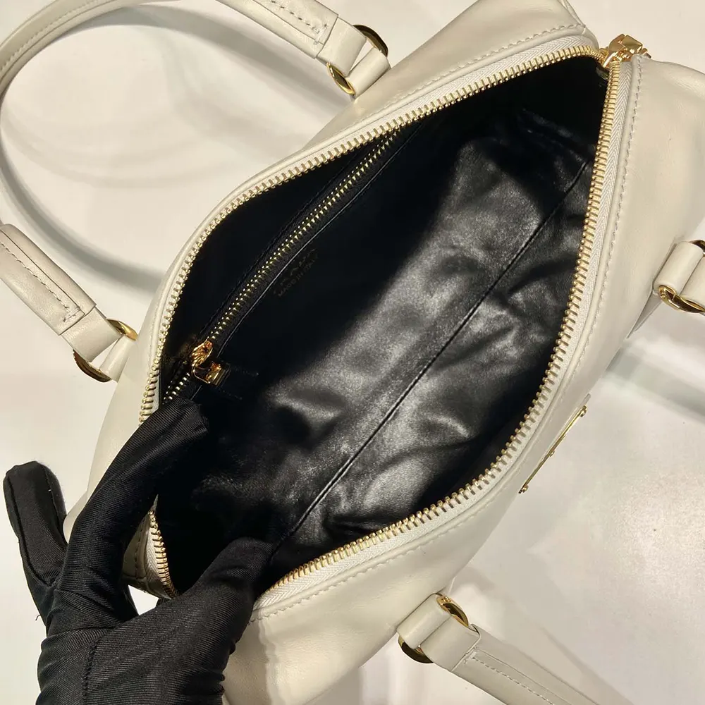 Prada Women Medium Leather Top-handle Bag with Padlock-White - image 9