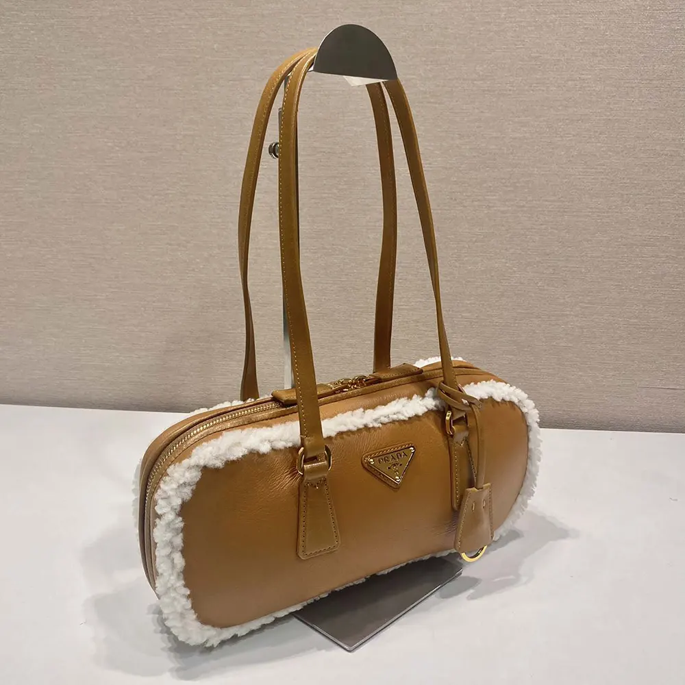Prada Women Medium Shearling Two-handle Bag-Brown - image 5