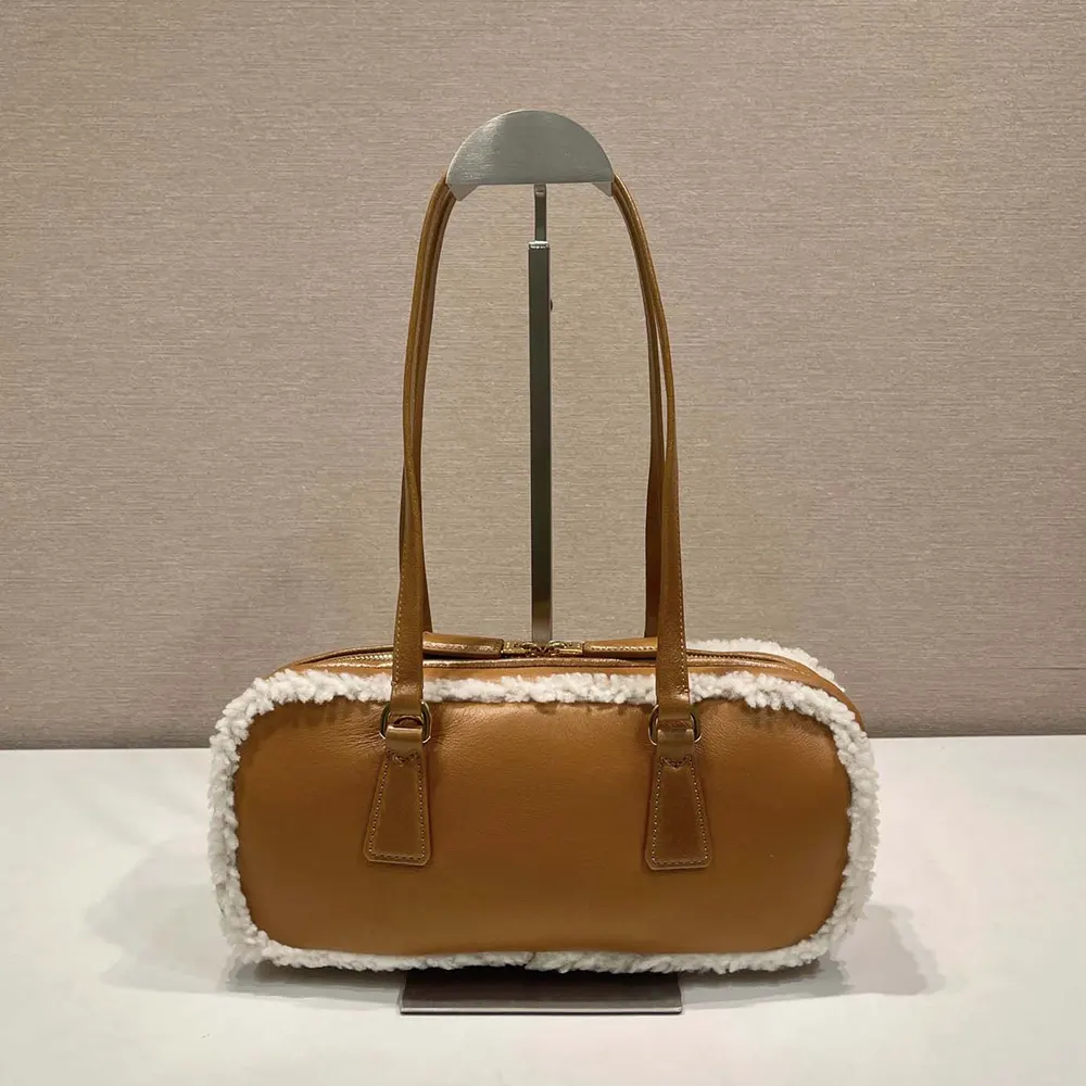 Prada Women Medium Shearling Two-handle Bag-Brown - image 4
