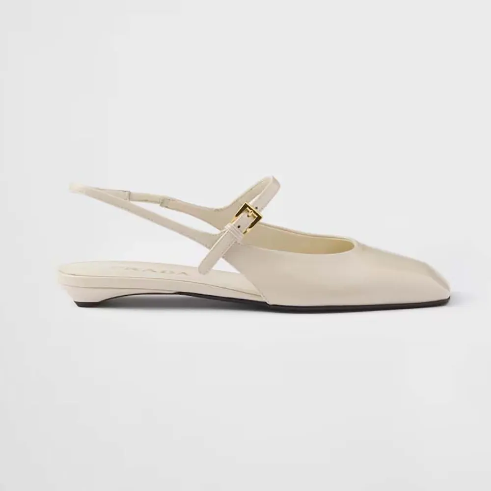 Side view of Prada Women Patent Leather Slingback Ballerinas-White