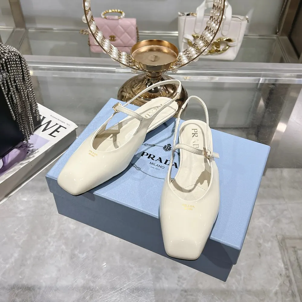 Prada Women Patent Leather Slingback Ballerinas-White - image 5