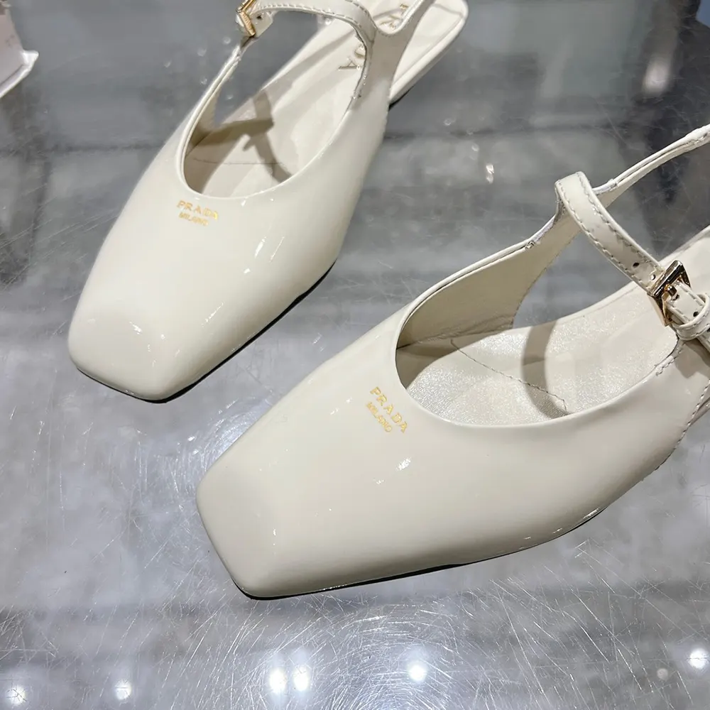 Prada Women Patent Leather Slingback Ballerinas-White - image 8