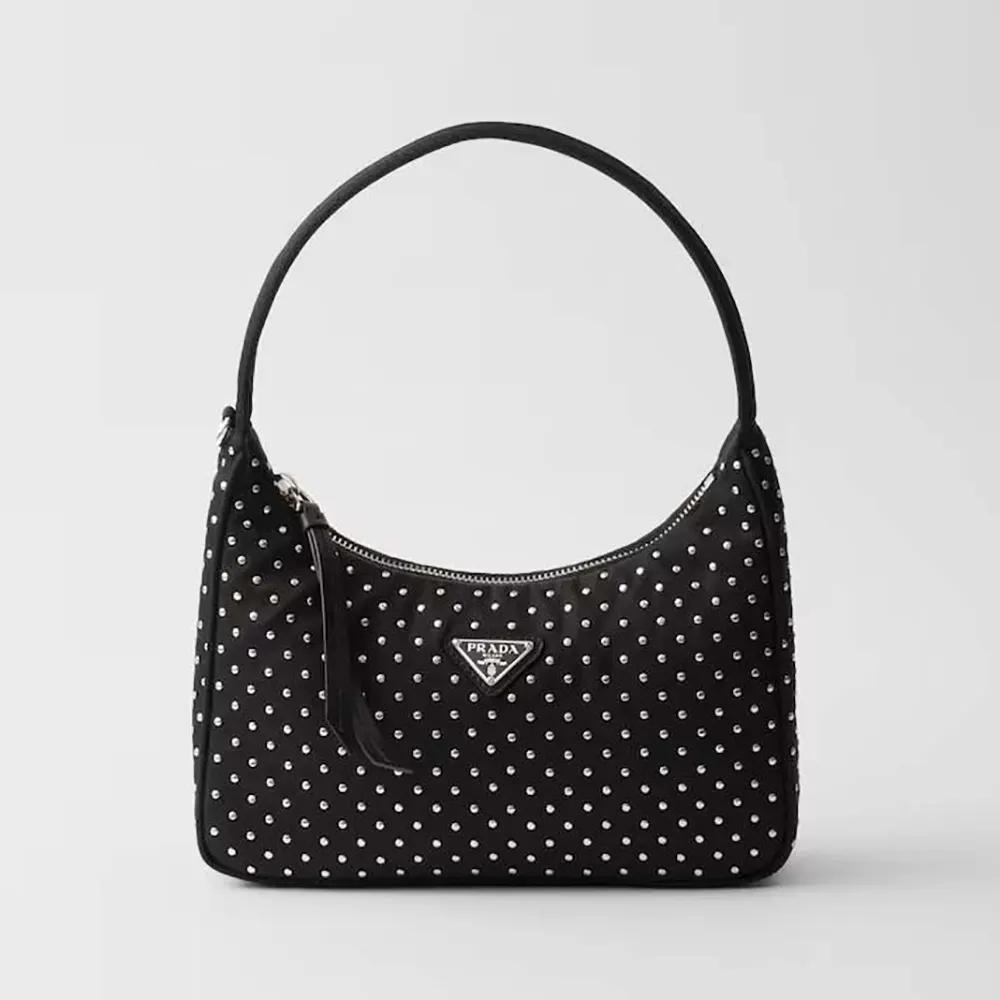 Front view of Prada Women Re-Edition Re-Nylon Mini Bag with Studs