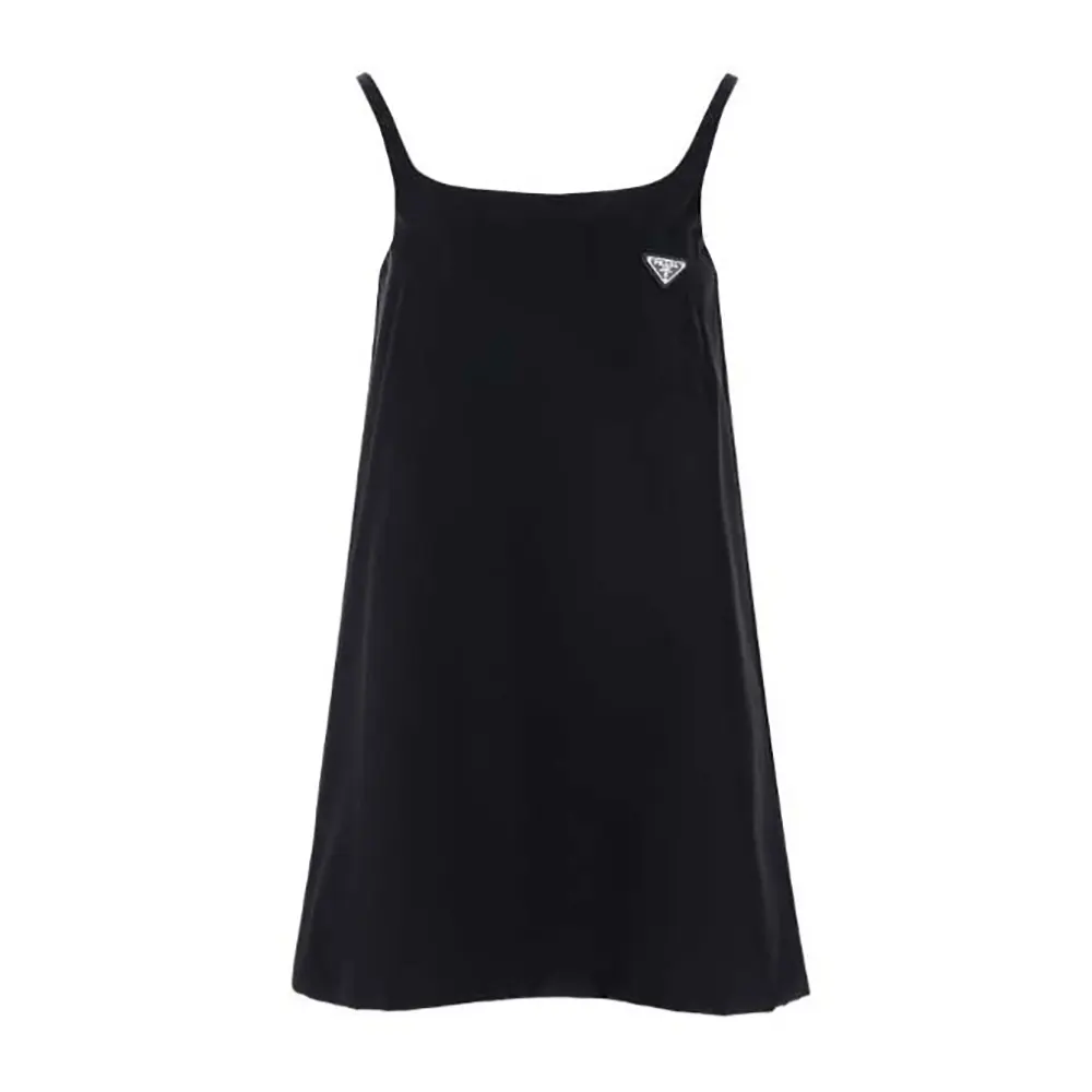 Front view of Prada Women Re-Nylon Mini-dress with Metal Triangle Logo-Black