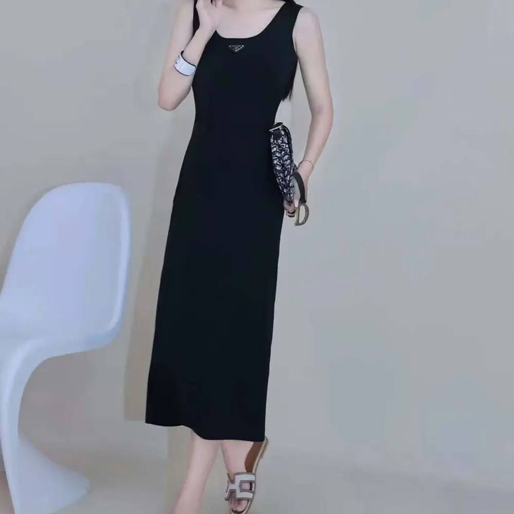 Prada Women Ribbed knit jersey Midi-dress-Black - image 4