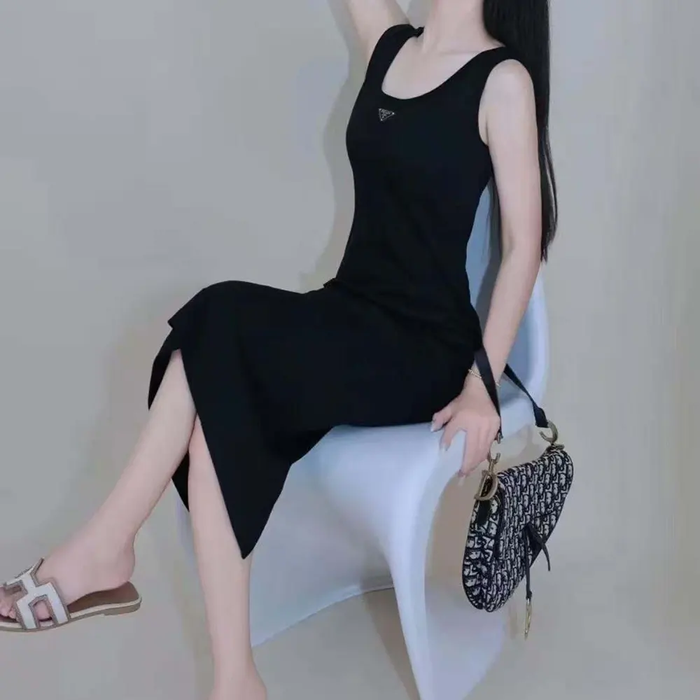 Prada Women Ribbed knit jersey Midi-dress-Black - image 6