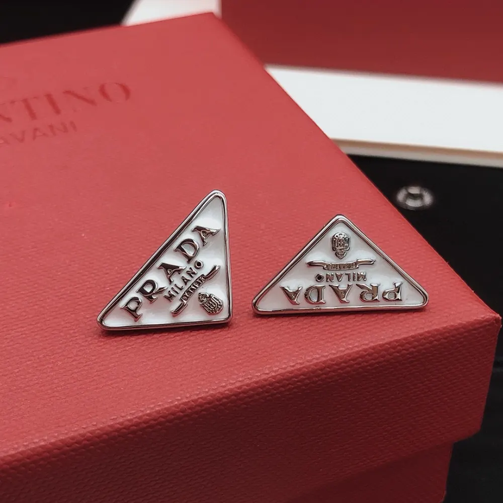Close-up of Prada logo detail on Women Symbole Earrings-White