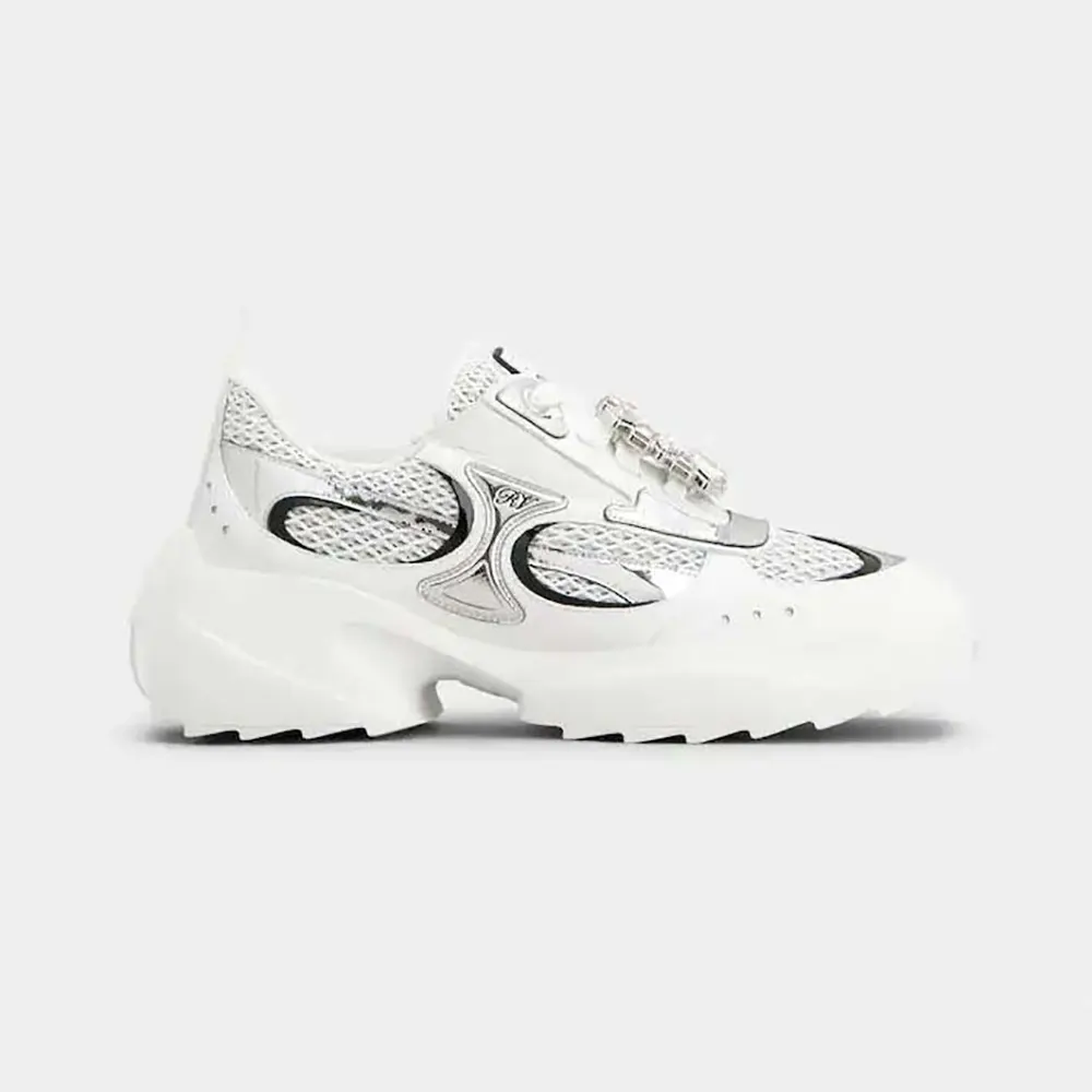 Roger Vivier Women Viv’ on the Run Sneakers in Leather and Fabric-White