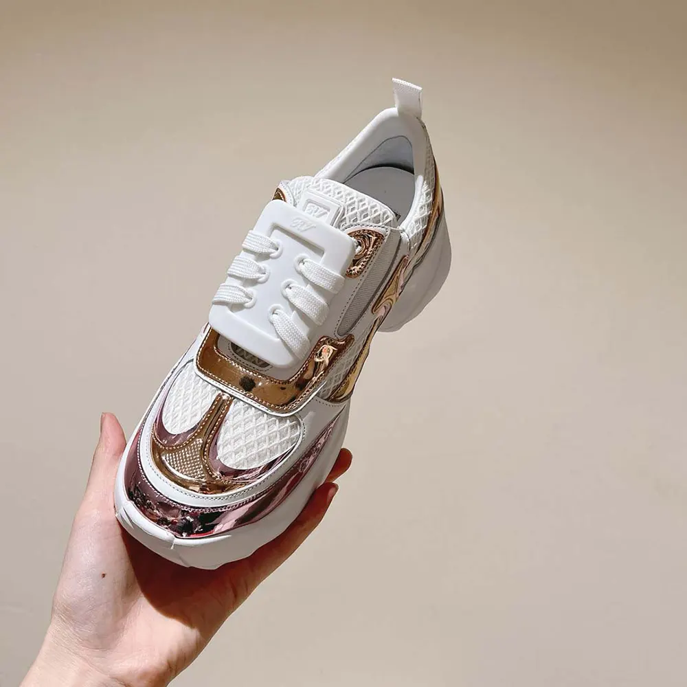 Roger Vivier Women Viv’ on the Run Sneakers in Leather and Fabric-Pink - image 6