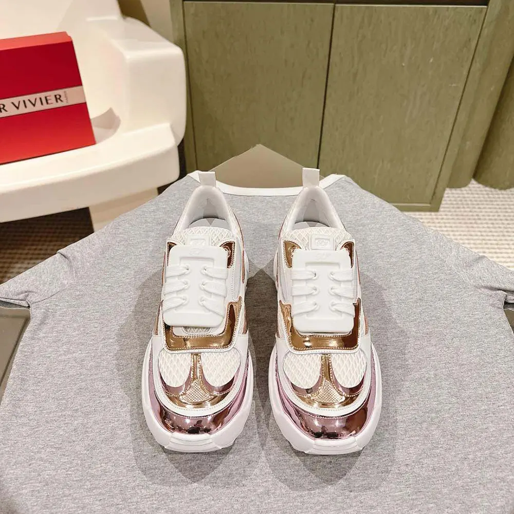 Close-up of Viv’ silver buckle detail on Roger Vivier Women Viv’ on the Run Sneakers