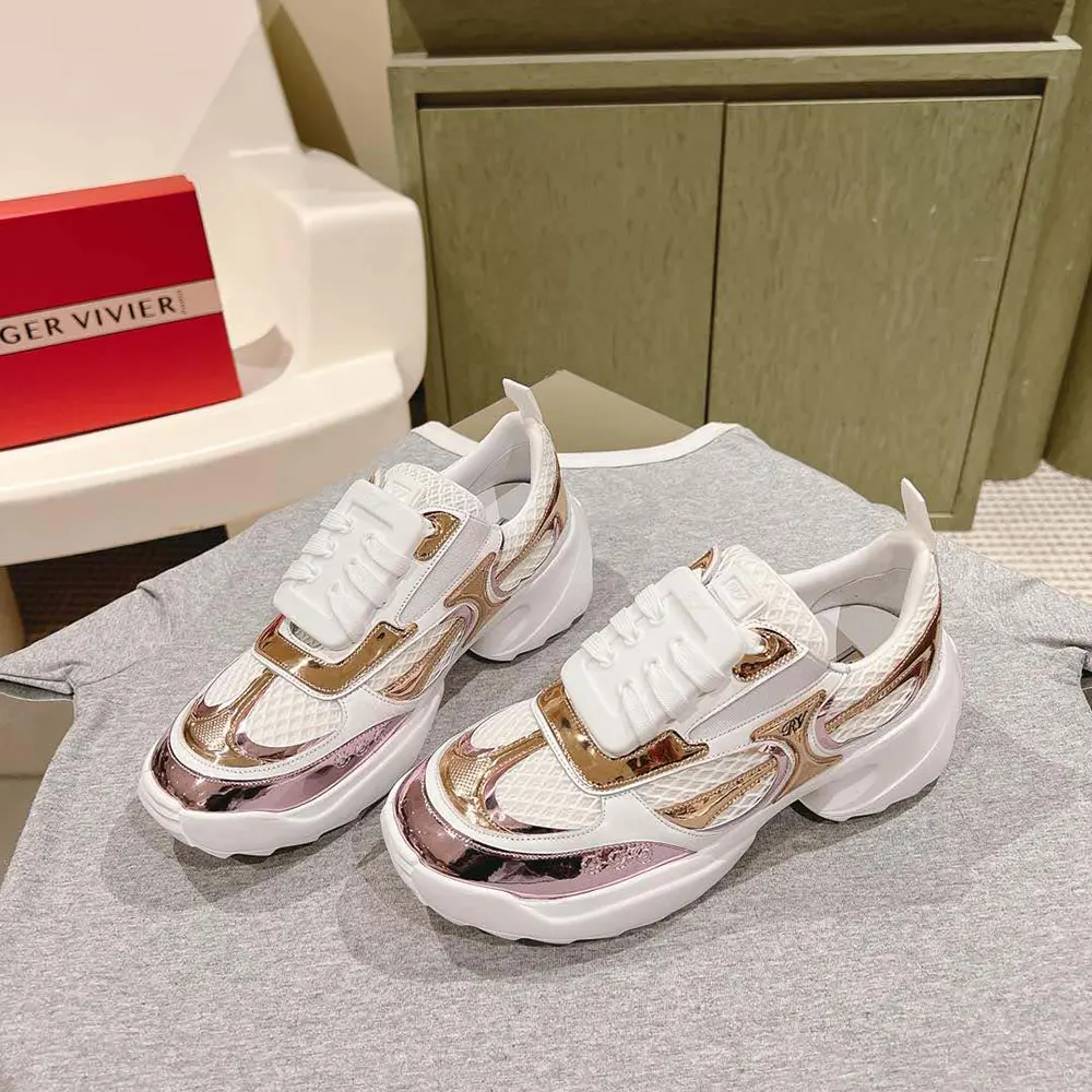 Roger Vivier Women Viv’ on the Run Sneakers in Leather and Fabric-Pink - image 4