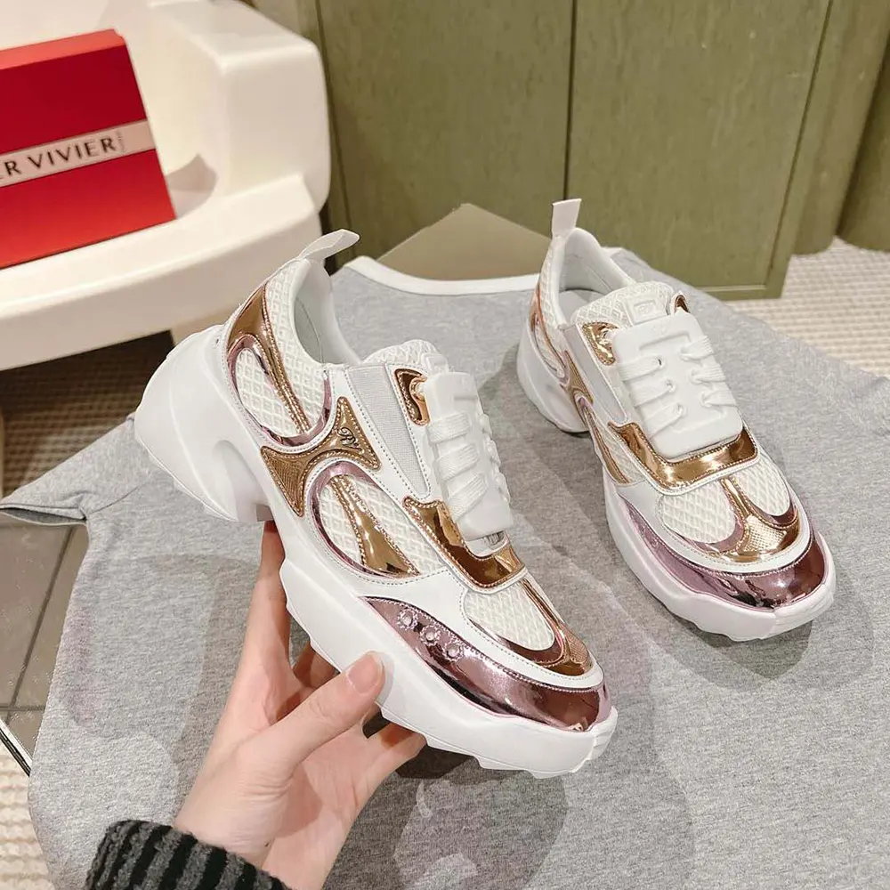 Overhead view showing laces and texture of Roger Vivier Women Viv’ on the Run Sneakers