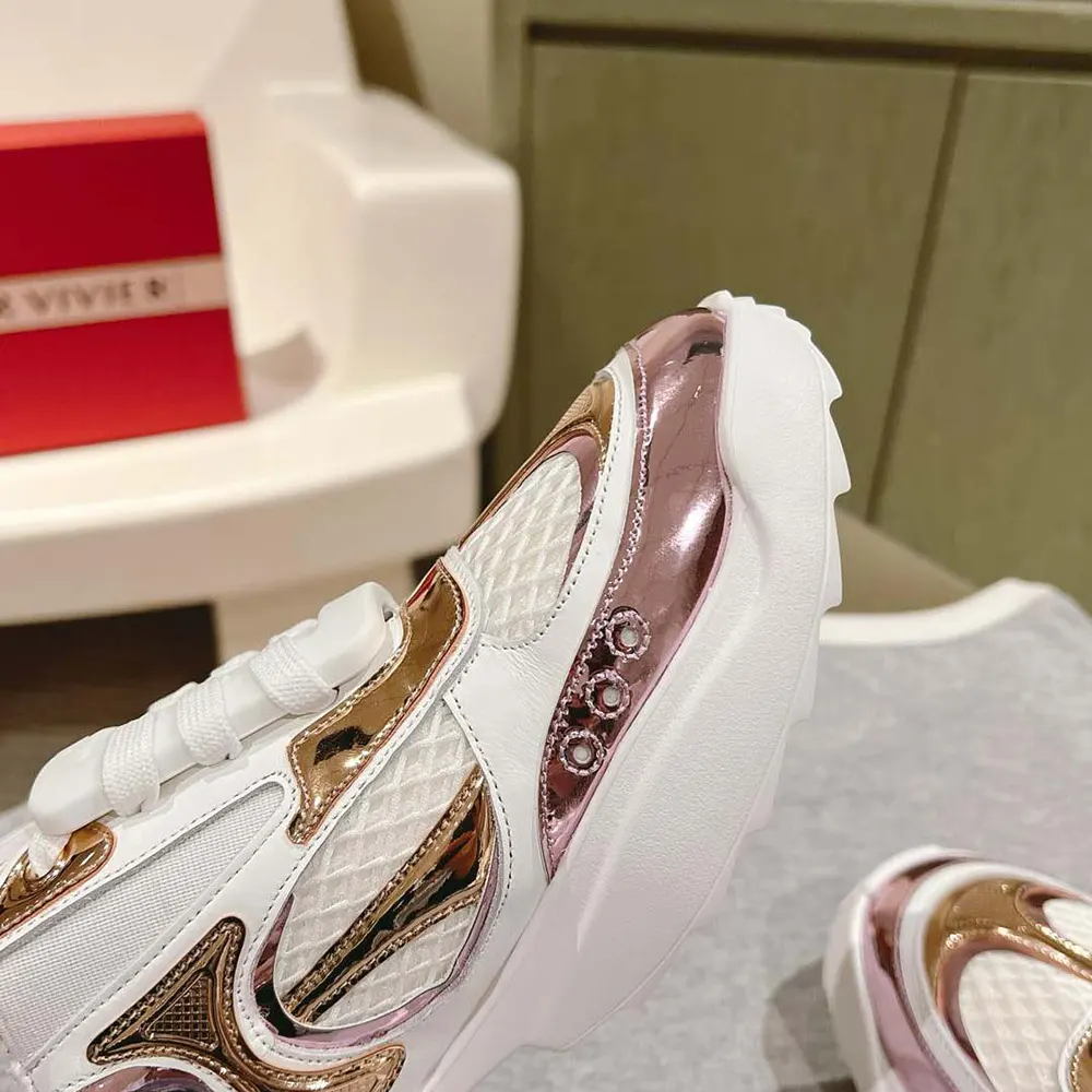 Roger Vivier Women Viv’ on the Run Sneakers in Leather and Fabric-Pink - image 10