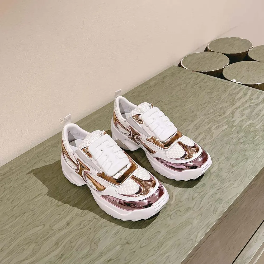Roger Vivier Women Viv’ on the Run Sneakers in Leather and Fabric-Pink - image 5