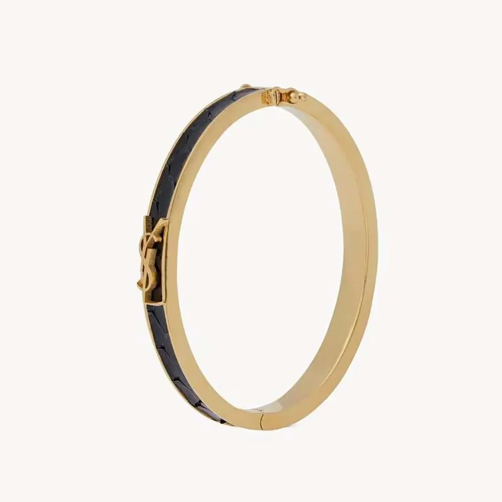 Close-up of Saint Laurent YSL Women Cassandre Bracelet showing python texture