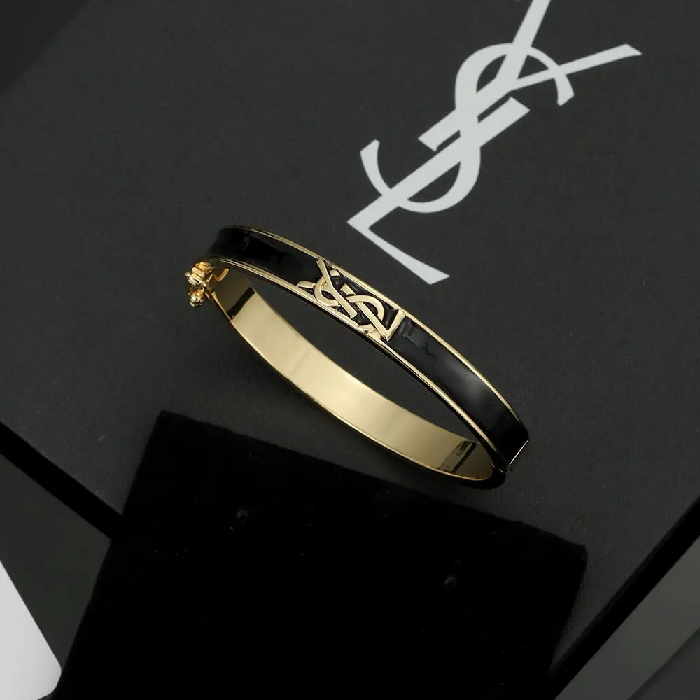 Side angle of Saint Laurent YSL Women Cassandre Bracelet highlighting metal clasp