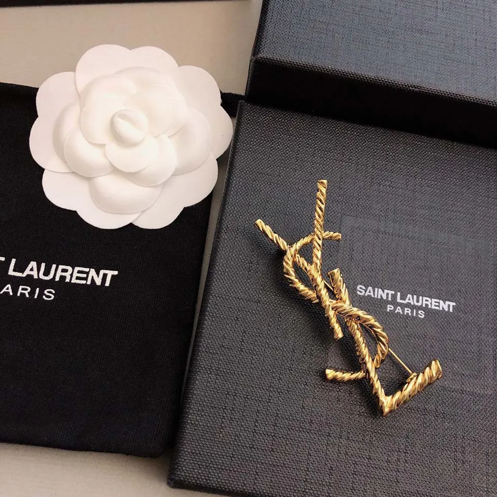 Side angle showing pin closure on Saint Laurent YSL Women Cassandre Brooch