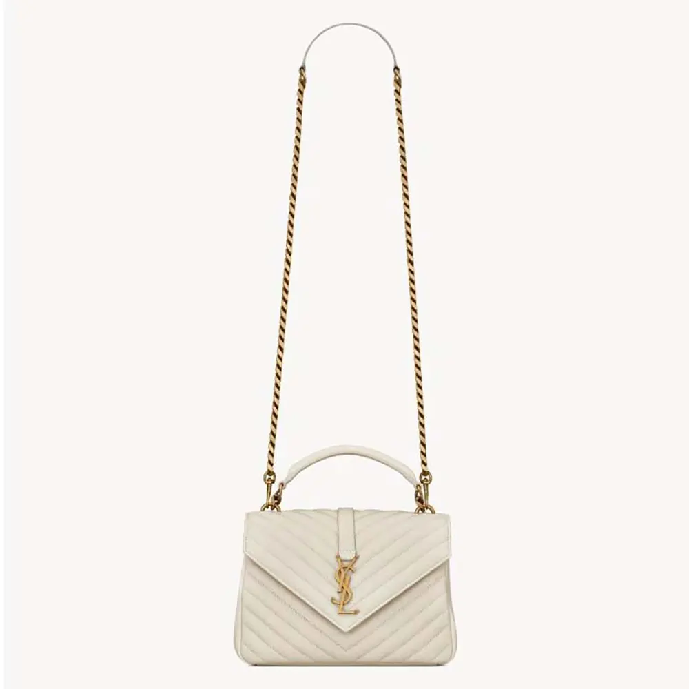 Saint Laurent YSL Women College Medium in Quilted Leather-White