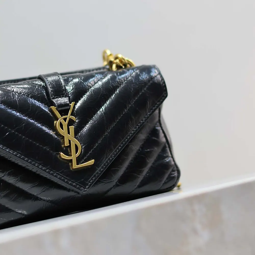 Saint Laurent YSL Women College Mini Chain Bag in Shiny Crackled Leather-Black - image 4