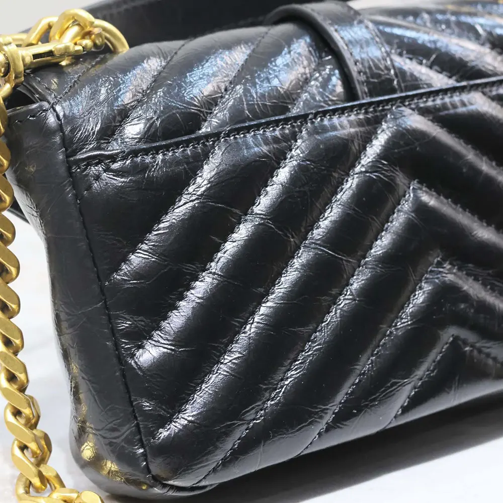 Saint Laurent YSL Women College Mini Chain Bag in Shiny Crackled Leather-Black - image 9