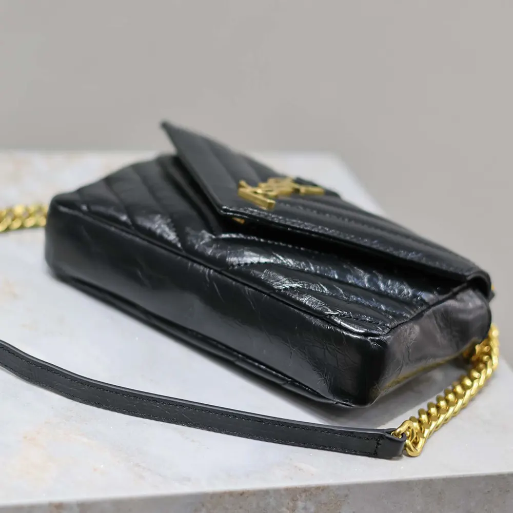 Saint Laurent YSL Women College Mini Chain Bag in Shiny Crackled Leather-Black - image 6